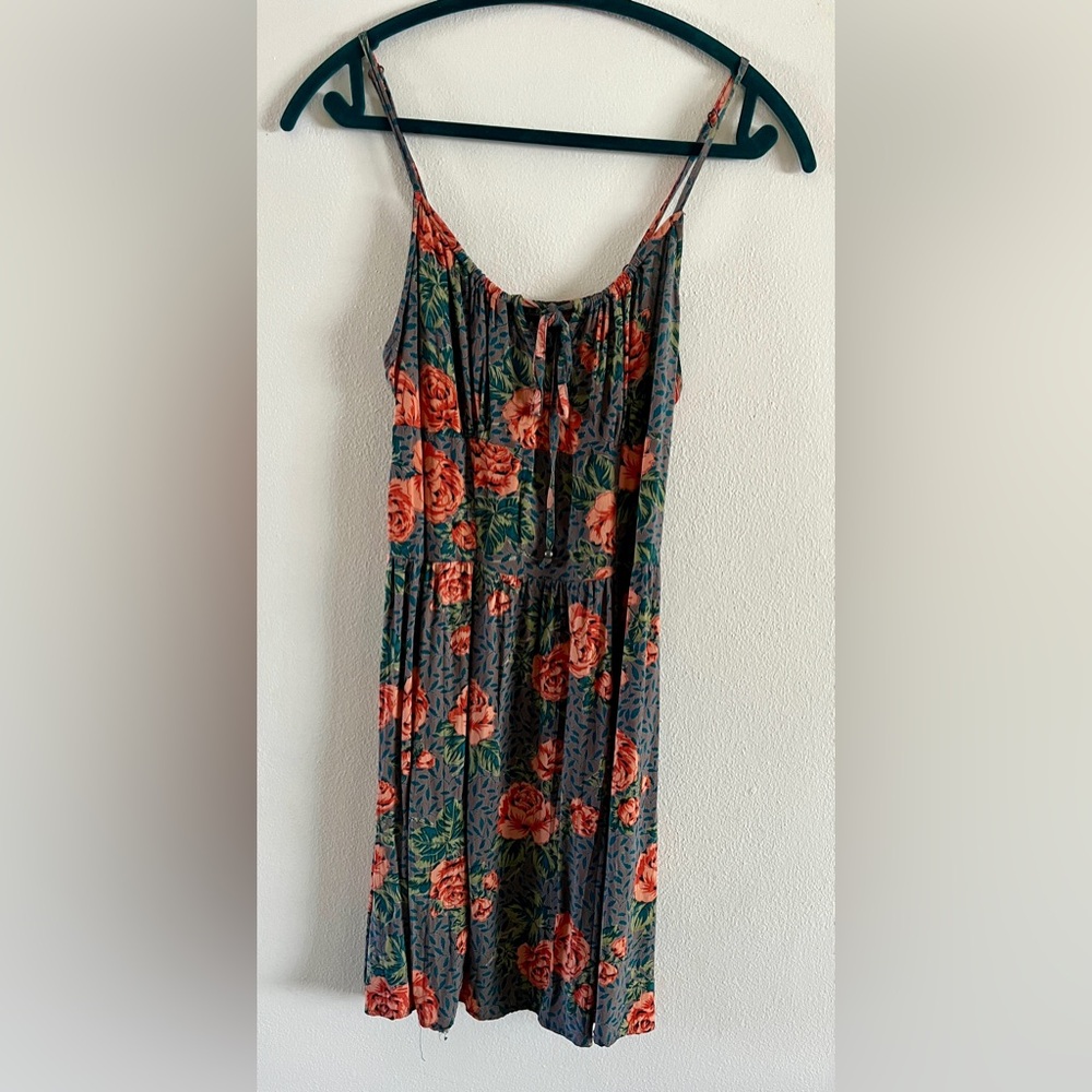 Floral Sleeveless Dress - Gray and Coral